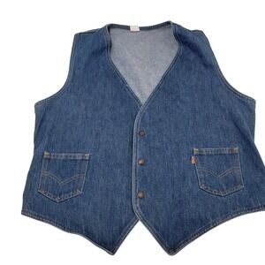 Vintage Levi's Orange Tab Mens Denim Vest Pockets Snap Front XL Made in USA